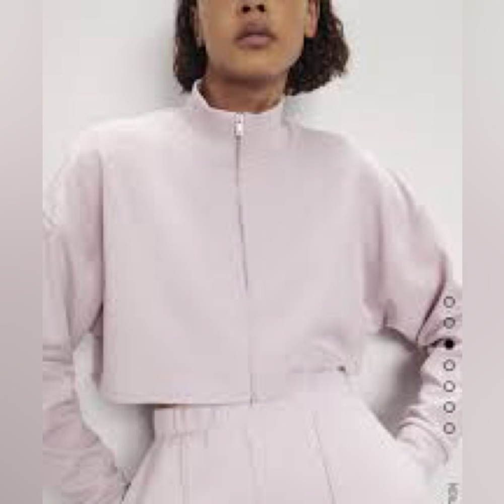 Zara Pink Knit Full Zip Crop Lightweight Sweatshirt  // Medium